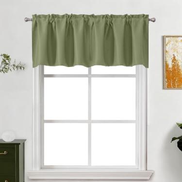 Imagem de Lecloud Saia verde sálvia para janelas de 45 cm de comprimento, cortinas térmicas para escurecimento de cômodos, cortinas curtas e modernas, bolsos para varão para cozinha, porão, lavanderia, quarto