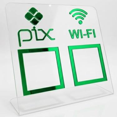 Imagem de Placa Pix Display Acrílico Mesa Balcão Pix e Wifi Expositor Qr Code(Cristal com Verde)