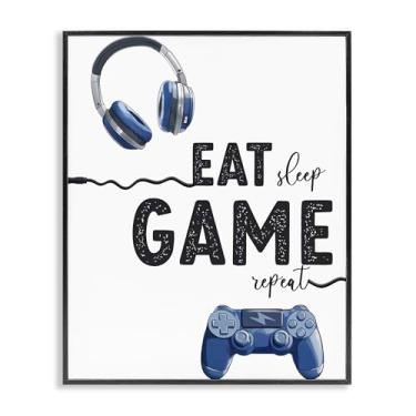 Imagem de Stupell Industries Eat Sleep Game Lifestyle Arte giclée emoldurada preta, design por Christine Simpson Art, 14 x 11