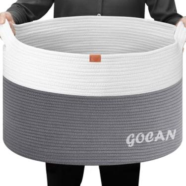 Imagem de GOCAN Cestas de armazenamento para organizar D22"H14" Cesta de roupa grande cesta de roupa de algodão para reboque de brinquedo na sala de estar (cinza/bege) 3GG