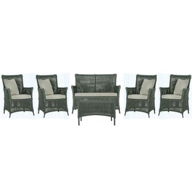 Imagem de Jogo Sofá 4 Poltronas E Mesa Igapó Preta E3 Trama Original Verde