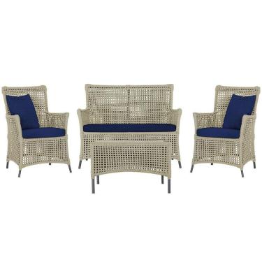 Imagem de Jogo Sofá 2 Poltronas E Mesa Igapó Preta E10 Trama Original Rami