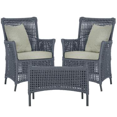 Imagem de 2 Poltronas 1 Mesa Igapó Em Alumínio Preta Corda Náutica E3 Prata