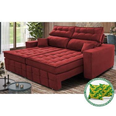 Imagem de Sofá Retrátil E Reclinável 1,80m Molas Ensacadas E Costura Tripla Cama Inbox Japão Velusoft Vermelho