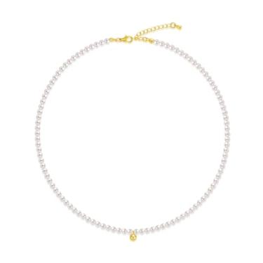 Imagem de Colar gargantilha de pérola delicada para mulheres, pingente de bola banhado a ouro 14K, fecho redondo banhado a prata 925 com cristal, colar gargantilha branca, joia Fasion para presentes, 41-46cm