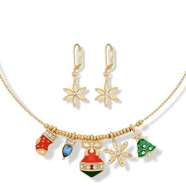 Imagem de MYCUTEY Conjunto de joias de Natal para mulheres, lindo conjunto de colar e brincos com strass cintilantes, presentes de joias de Natal, Medium, Cobre, Sem Pedra Preciosa