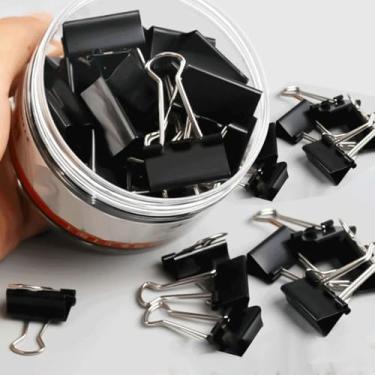 Imagem de Fichário de metal preto 15 mm grampo fixo de armazenamento para pastas de arquivos domésticos Ofiice clipes de fichário de cartão de foto de documentos de texto (50 peças)