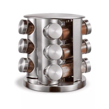 Imagem de Porta Condimentos Giratorio em Inox 12 Peças 19,5x22,5cm - Dolce Home