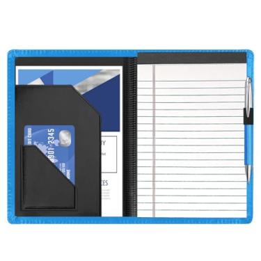 Imagem de Lcjtop Portfólio Junior Padfolio com bloco de escrita de 12 x 20,3 cm, estojo organizador de pastas A5 Business Portfolio para homens e mulheres, azul.