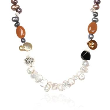 Imagem de Colar de pérolas de água doce de 50,8 cm, feito à mão com pérolas redondas creme de 9 a 10 mm, ágata turquesa, presente para ela, dia das mães, 20, Pérola, Pérola