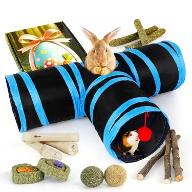 Imagem de LEXASTLE Túneis e tubos de coelho dobráveis 3 vias brinquedo esconderijo de coelho para coelhinho porquinho-da-índia furão gatinho (BL1)