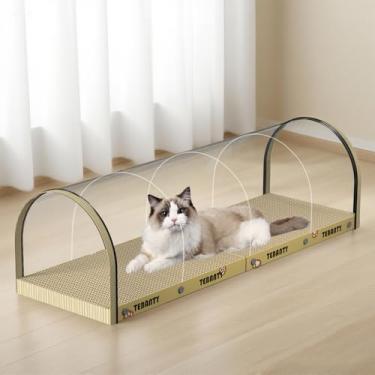 Imagem de TEBANTY 3 funções em 1 quadro arranhador para gatos de papelão, casa arranhadora de gatos de 80 cm, arranhadores para gatos internos, almofada de arranhões para gatos arqueados como cama de gato