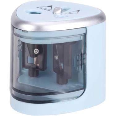 Imagem de Apontador Elétrico Duplo Automático Portátil a Pilha para Lápis 6 a 12mm com Tampa de Segurança – Uso Escolar, Escritório e Profissional (Azul)