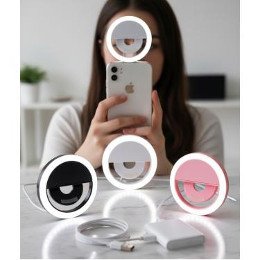 Imagem de Luz Selfie Ring Light Clipe Anel Led Flash Celular Universal Cor Rosa