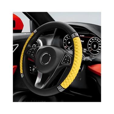Imagem de ZNDAW Capa de volante de carro brilhante, protetor de volante de couro macio com strass, antiderrapante, universal, para mulheres e meninas (amarelo)