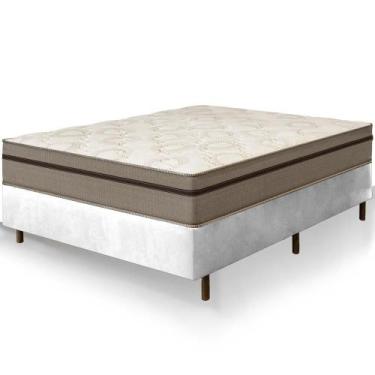 Imagem de Cama Box Casal Branca Colchão Bariloche Tabaco Molas Ensacadas One Fac