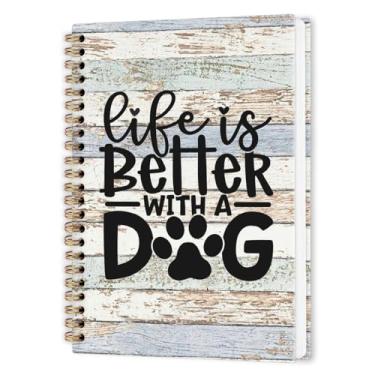 Imagem de nvucamd Caderno espiral vintage para cães, caderno de presente para amantes de cães, Life Is Better With a Dog Cadernos de diário para mulheres, cães, material escolar, presentes, 14 x 21 cm