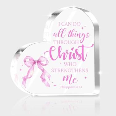 Imagem de Decoração de quarto rosa acessórios de mesa de escritório presentes cristãos para mulheres versículo bíblico inspirador coração placa acrílica a bíblia rosa produtos femininos oração arte decoração de