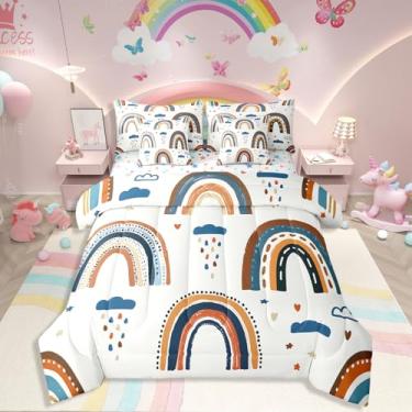 Imagem de Erosebridal Jogo de cama solteiro com estampa kawaii com estampa de nuvem, arco-íris, 7 peças, listras iridescentes, para crianças, adolescentes, mulheres, para decoração de quarto