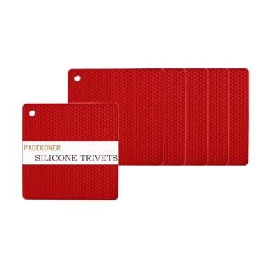 Imagem de Pacote com 6 tapetes de silicone para trivetes, almofadas quentes resistentes ao calor, tapetes de cozinha seguros para lava-louças, suportes de panela sem BPA para mesa, bancada, fogão, design de