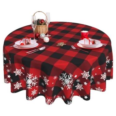 Imagem de Ximjoju Toalha de mesa de Natal redonda de 152 cm, xadrez, floco de neve, inverno, festa, cozinha, decoração de mesa de jantar