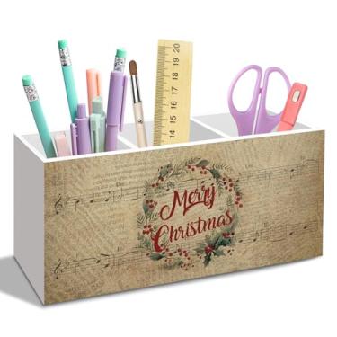 Imagem de nvucamd Porta-lápis vintage para partituras de Natal, para mesa, grinalda de Natal, acessórios de mesa de escritório, presentes de Natal, organizador para mulheres, casa, escritório, sala de aula