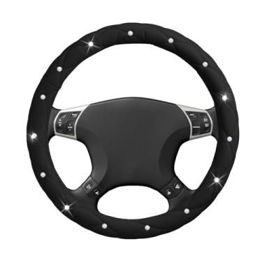 Imagem de KUQUTIDY Capa de volante de diamante brilhante, protetor de volante antiderrapante de couro macio de 38 cm para mulheres e meninas, acessórios de carro de strass de cristal para carros, sedãs, SUVs
