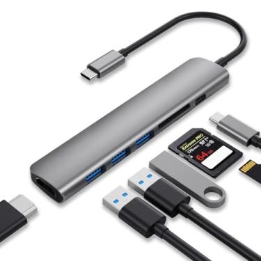 Imagem de Hub USB C 7 em 1 com PD de 100 W, HDMI 4K, leitor SD/TF, USB 3.0, adaptador multiportas tipo C, para MacBook, laptop
