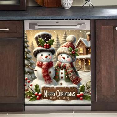 Imagem de BVBOX Capa magnética de Natal para lava-louças 58 cm x 66 cm, capas magnéticas reutilizáveis para geladeira, ímãs de lava-louças, capa decorativa para porta de geladeira, painel adesivos (dois bonecos