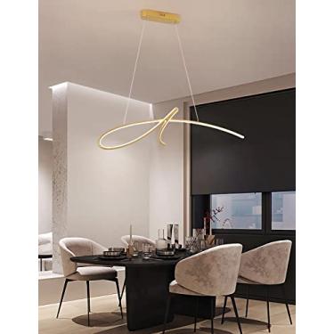 Imagem de Luminária pendente LED moderna e regulável de 35W, em formato de U, com controle remoto e altura ajustável. Ideal para sala de estar, cozinha, quarto e sala de jantar. L95cm (Dourada)