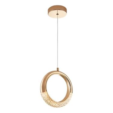 Imagem de Pendente De Led Lâmpada Pendurada Círculo Luxo Cristal Dourado