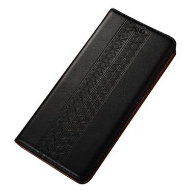 Imagem de POYUFRG Capa flip para Xiaomi 17 Pro Max/17 Pro/17, capa de couro genuíno feita à mão, carteira magnética com suporte para cartão, preta, 17
