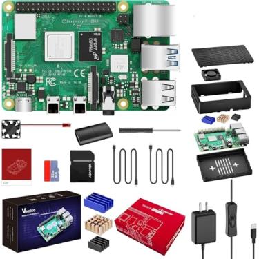 Imagem de Vemico Kit Inicial Raspberry Pi 4 8 Gb Com Cartão Sd De 32 Gb, Estojo Pi 4, Cabo De Alimentação 5V 3A Com Interruptor Liga/Desliga, Dissipadores De Calor, Ventilador De Resfriamento, Cabo Hdmi, Leitor