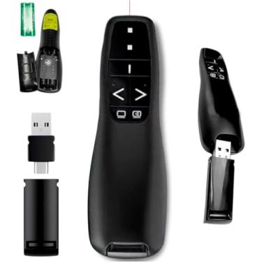 Imagem de Controle Remoto Apresentador Passador de Slide Sem Fio para Apresentações com Laser Vermelho Plug & Play - Compatível Windows, Slide Avança/Retrocede, Alcance 30m, USB-A/USB-C, 2 Pilhas AAA