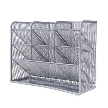 Imagem de Organizador de caneta de malha de metal, grande capacidade, 9 grades, armazenamento vertical, mesa, para escritório, casa, material de ferro, 10,6 x 3,9 x 8,5 polegadas