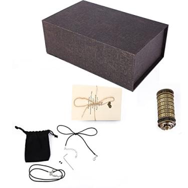 Imagem de Da Vinci Password Letter Code Lock Caixa de presente romântica com anéis Design elegante Suporte de anel de noivado personalizado para propostas Aniversários Dia dos Namorados