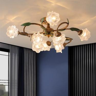 Imagem de Luminária de teto American Flower, estilo pastoral francês, criativa, para sala de estar, sala de jantar, quarto, casa de campo, loja de roupas, luminária pendente de LED para decoração de c
