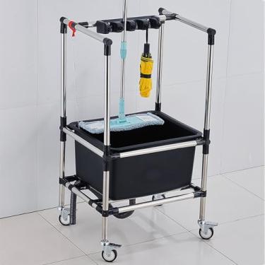 Imagem de Organizador de vassoura e esfregão, suporte para vassoura e esfregão, pia de esfregão, 10 compartimentos e 4/8 ganchos, roda de 360° (4 ganchos)