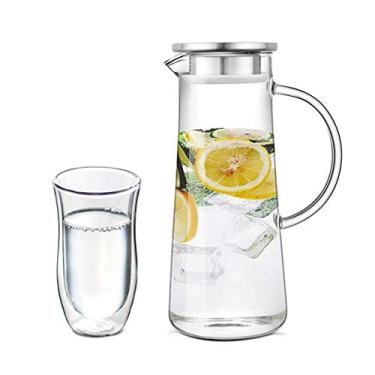 Imagem de YWangQiang Jarros de filtro, jarros, jarro de água fria, jarro de suco, jarro de vidro resistente ao calor, jarro de grande capacidade, jarro com tampa, para uso doméstico 1400 ml (cor
