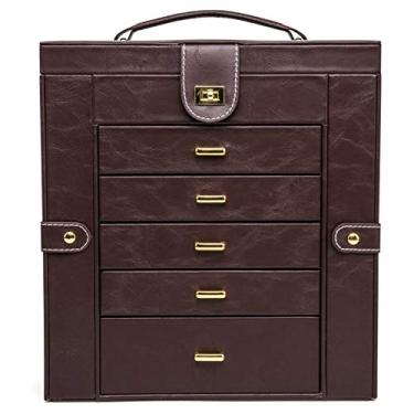 Imagem de PZHANGZVH Caixa organizadora de joias, exibição de caixas de joias de couro sintético funcional, presente para meninas ou mulheres, caixa de armazenamento de grande capacidade, caixa de joias preta