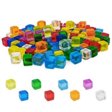 Imagem de 160 peças, 8 cores, dados em branco, mini dados acrílicos de 7,5 mm, cubos transparentes de cores sortidas para jogos de tabuleiro, jogos de mesa, dados, faça-você-mesmo, contas sem furos com caixa de