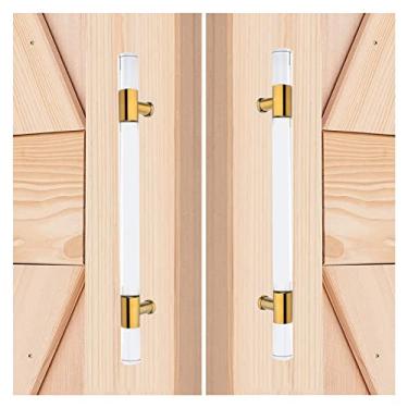 Imagem de Puxadores de porta de celeiro deslizantes cristal transparente, puxador de porta de pátio dupla face para banheiro de escritório em casa, alças redondas para portão interno e externo/ouro/120 cm/47,2