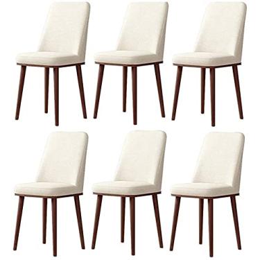 Imagem de Conjunto de 6 cadeiras de jantar capa estilo madeira assento estofado e encosto com efeito de madeira pernas de metal cozinha restaurante (cor: branco, tamanho: preto nogueira cor pernas)