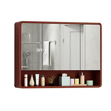 Imagem de Armário de espelho de banheiro Armário de parede impermeável com prateleiras Armário de armazenamento adequado para banheiro, banheiro, estilo simples (tamanho: 120 cm/47,2 polegadas)
