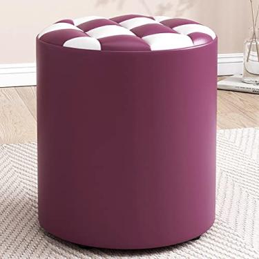 Imagem de Banqueta redonda para pés de couro, banco para mudança de calçado, para sala de estar, para quarto, roxo e branco - 31 x 35 cm