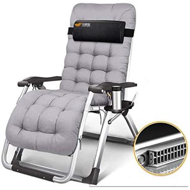 Imagem de Espreguiçadeira de jardim, espreguiçadeira dobrável, espreguiçadeira dobrável, espreguiçadeira de praia, acampamento, gravidade zero, com almofada de algodão para pessoas resistentes (cor, cinza-b),