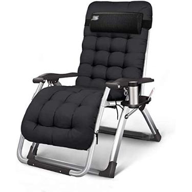 Imagem de Espreguiçadeira de jardim reclinável com gravidade zero, reclinável dobrável para terraço, cadeira de praia para escritório ao ar livre com almofadas e espreguiçadeira (cor preta completa), prata e