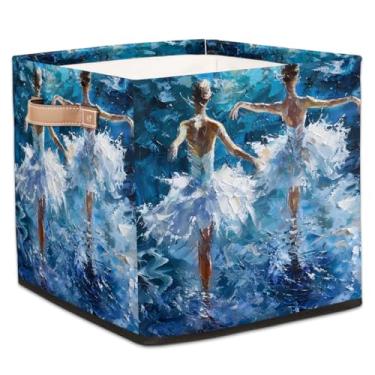 Imagem de hongjinglin Cestos dobráveis de armazenamento de cubos, mulheres, pintura de balé, caixotes dobráveis para crianças, brinquedo com alças, organizador de tecido, cesto organizador para berçário, sala