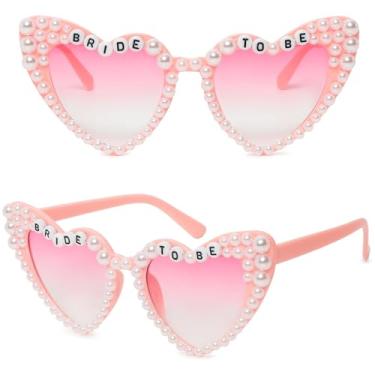 Imagem de ayigu Óculos de sol Bride To Be, óculos de sol de noiva em forma de coração pérola, lindos óculos para mulheres, presentes de despedida de solteira, rosa