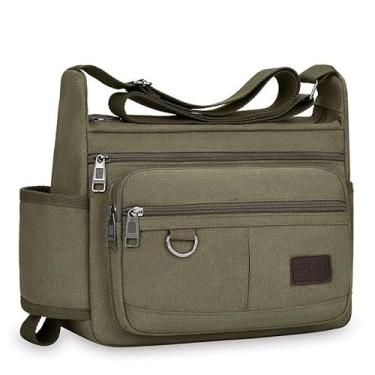 Imagem de Bolsa de ombro masculina de lona transversal para caminhada militar (verde militar)